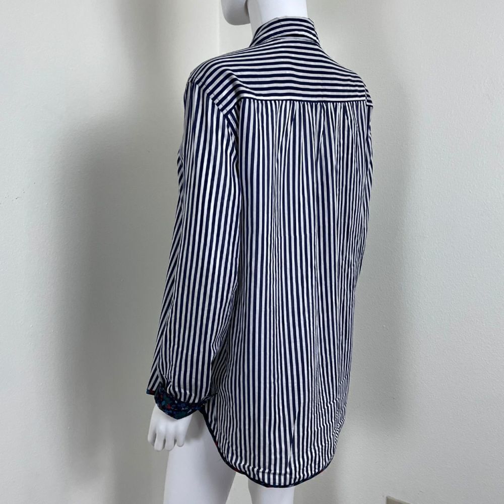 Holding Horses Women's Size M Button Stripped Floral Cotton Blouse Top Nautical - Picture 8 of 15
